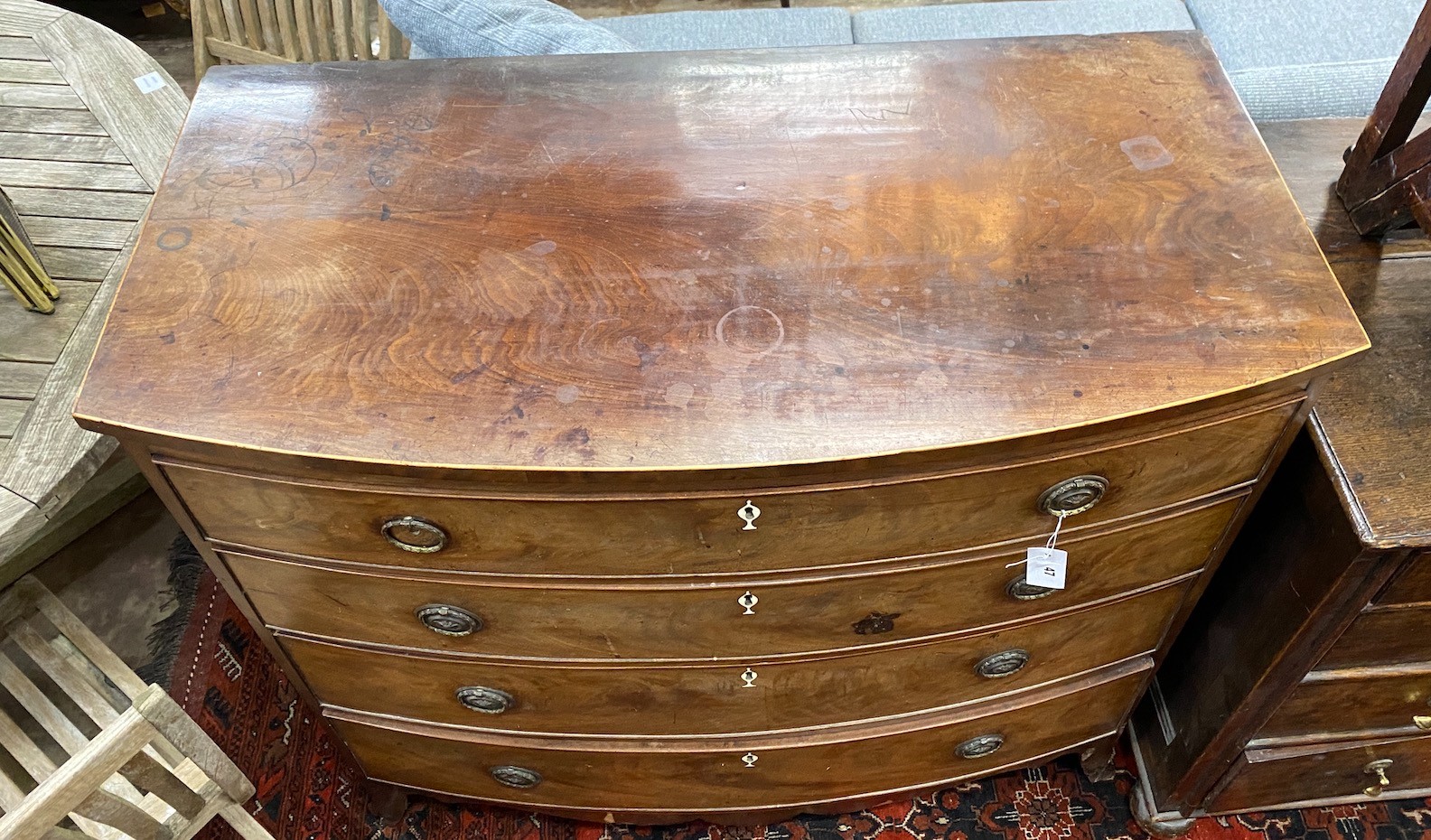 A Regency mahogany bowfront chest, width 108cm, depth 56cm, height 96cm